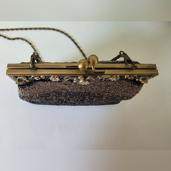 Vintage Inspired Black & Gold Kisslock Evening Bag- Crossbody/Clutch - Picture 10 of 11